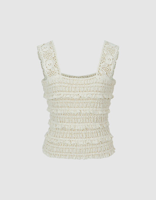 Sleeveless Square-cut Collar Knitted Top