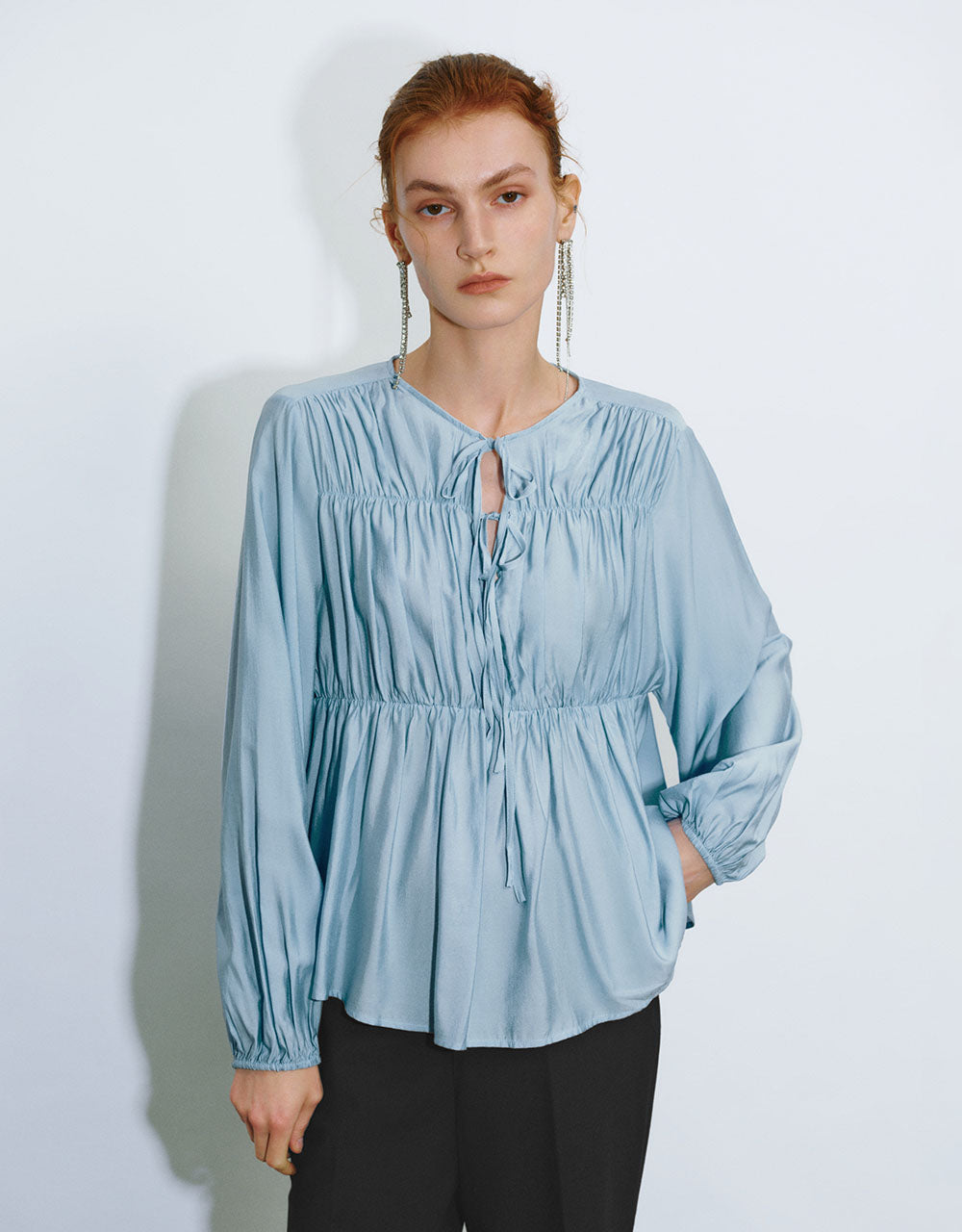 Tie Front Loose Overhead Shirt