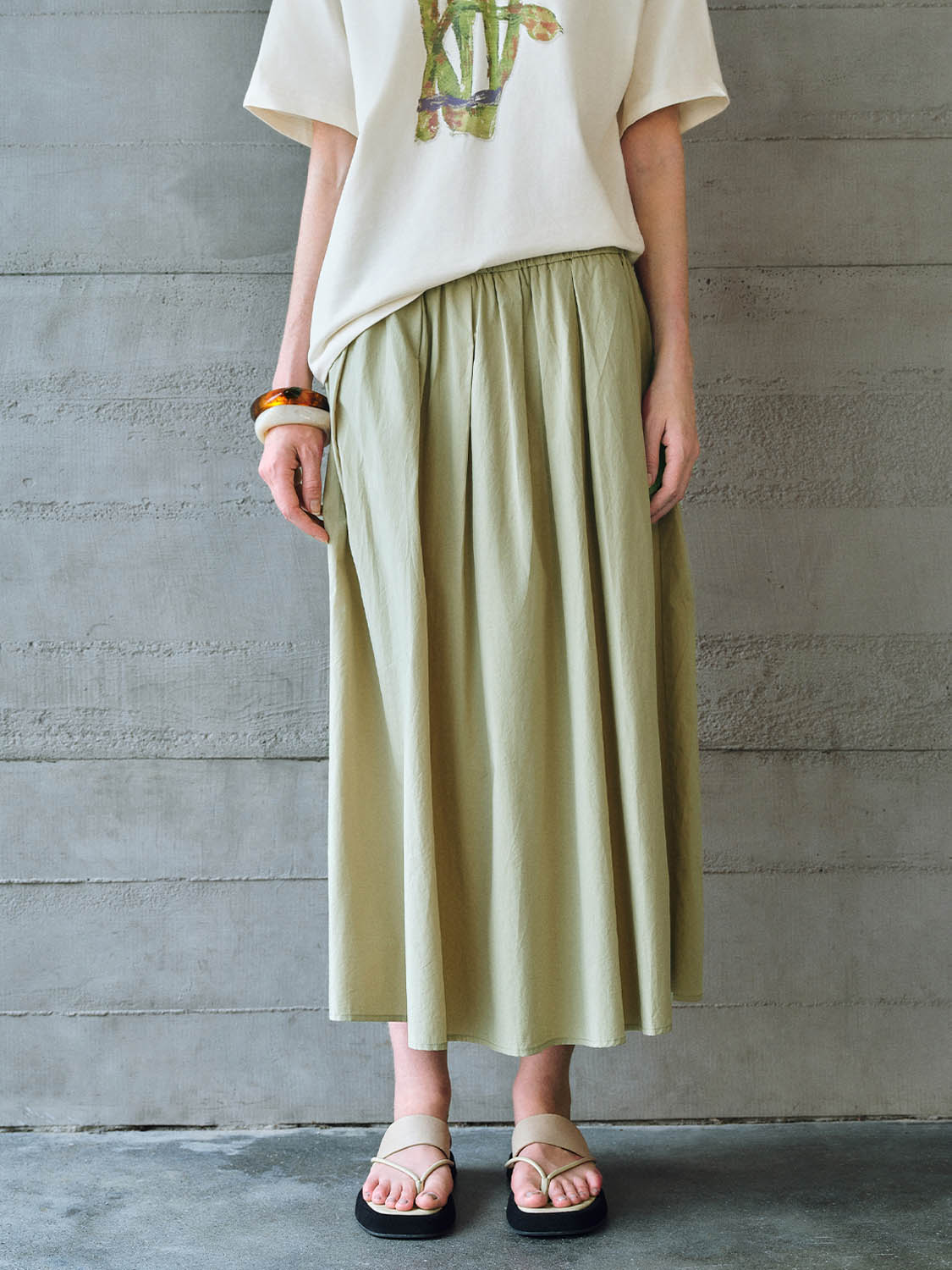 Elastic Waist Midi A-Line Skirt