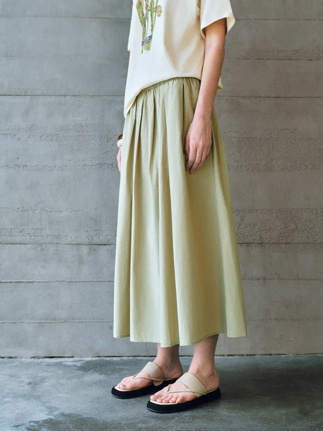 Elastic Waist Midi A-Line Skirt