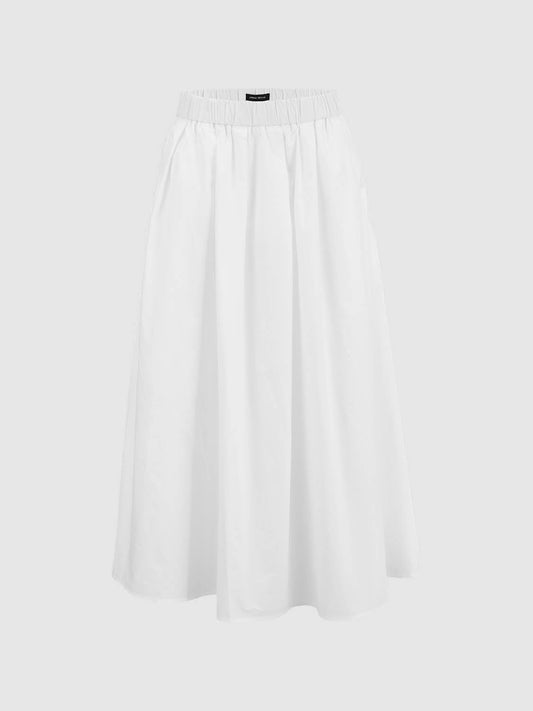 Elastic Waist Midi A-Line Skirt