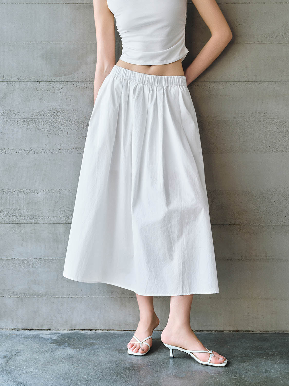 Elastic Waist Midi A-Line Skirt