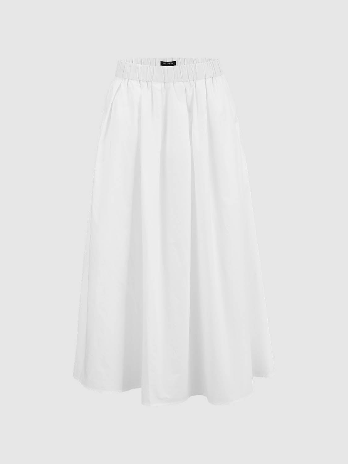 Elastic Waist Midi A-Line Skirt