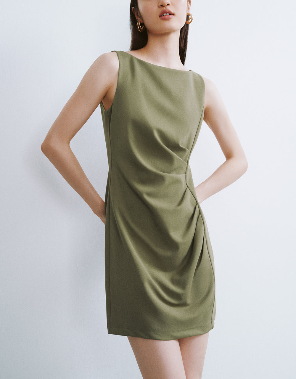 Ruched Sleeveless A-Line Dress