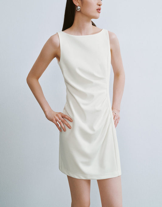 Ruched Sleeveless A-Line Dress