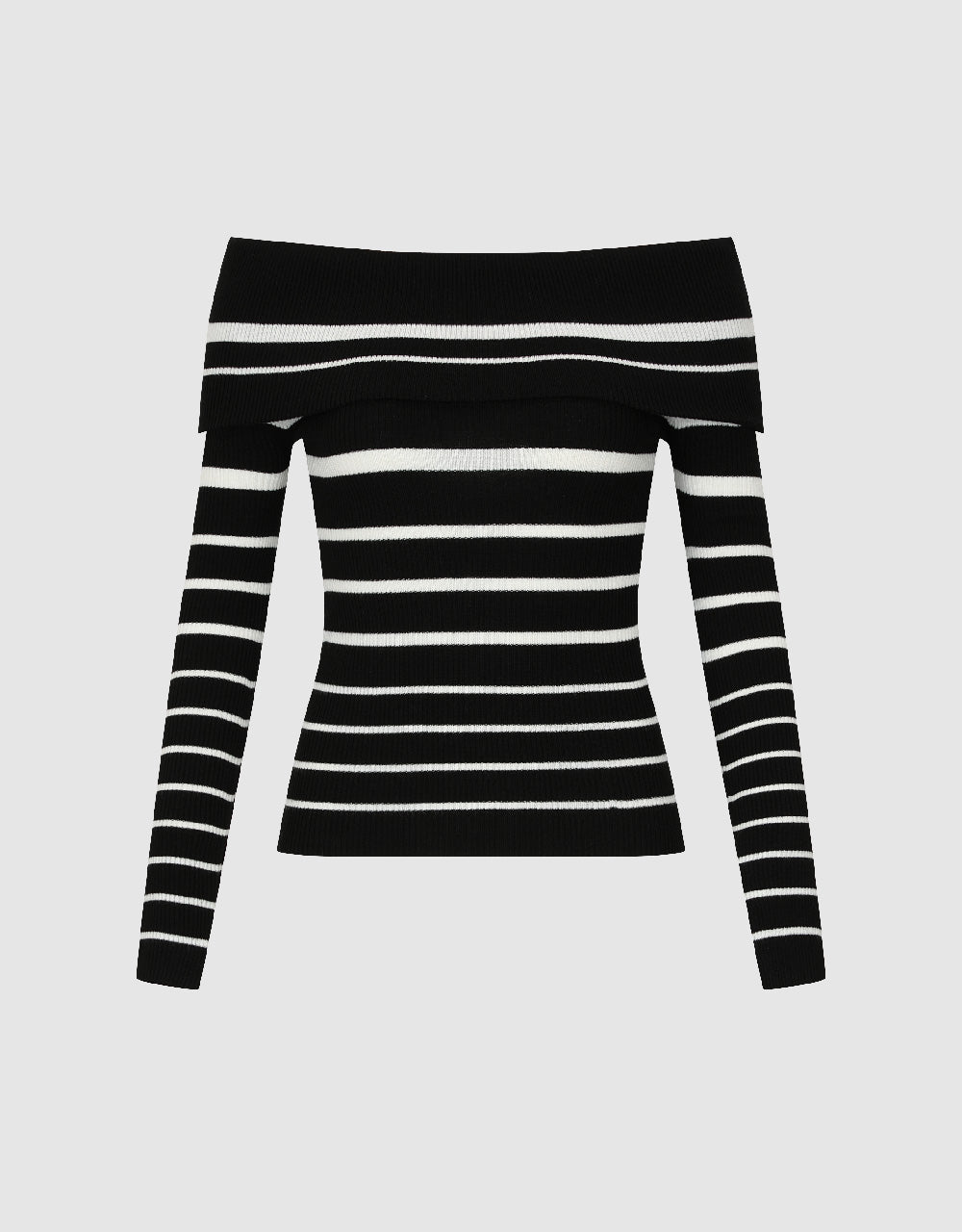 Striped Off-Shoulder Skinny Knitted T-Shirt