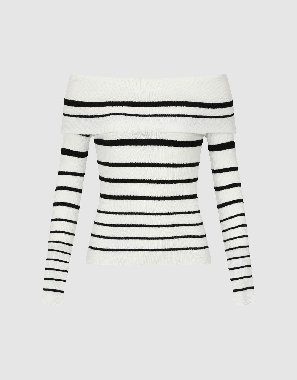 Striped Off-Shoulder Skinny Knitted T-Shirt