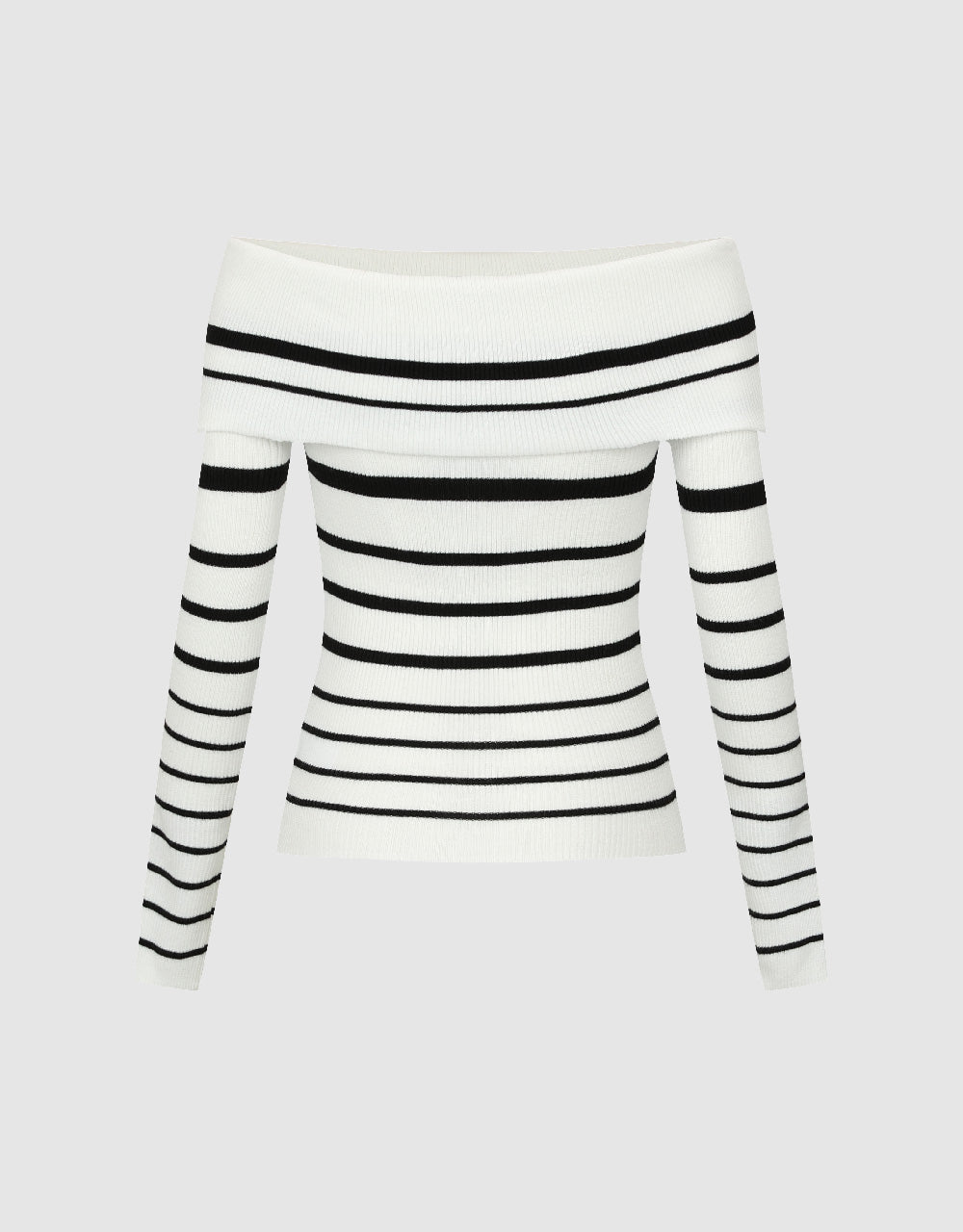 Striped Off-Shoulder Skinny Knitted T-Shirt