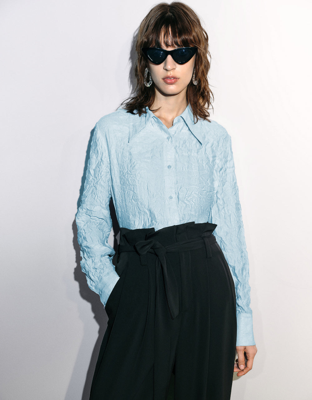 Textured Button Up Straight Shirt