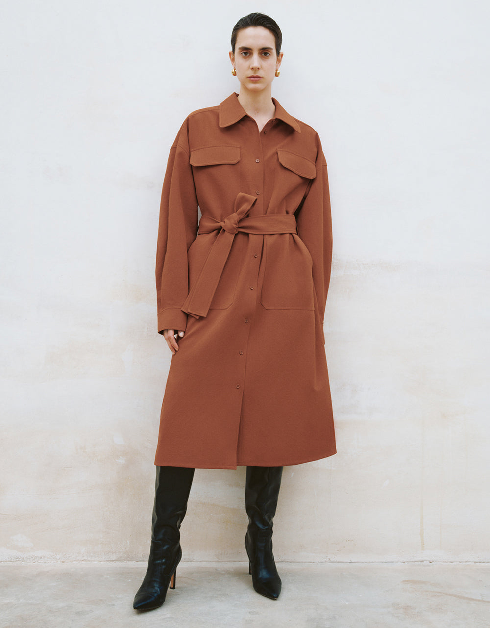 Lapel Straight Shirt Dress With Belt
