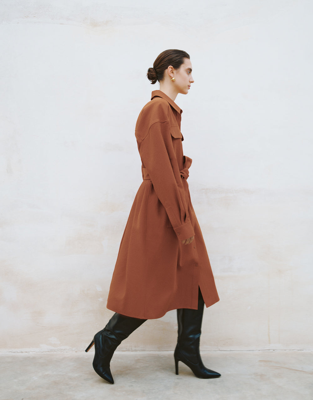 Lapel Straight Shirt Dress With Belt