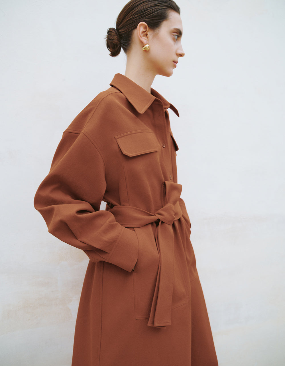 Lapel Straight Shirt Dress With Belt