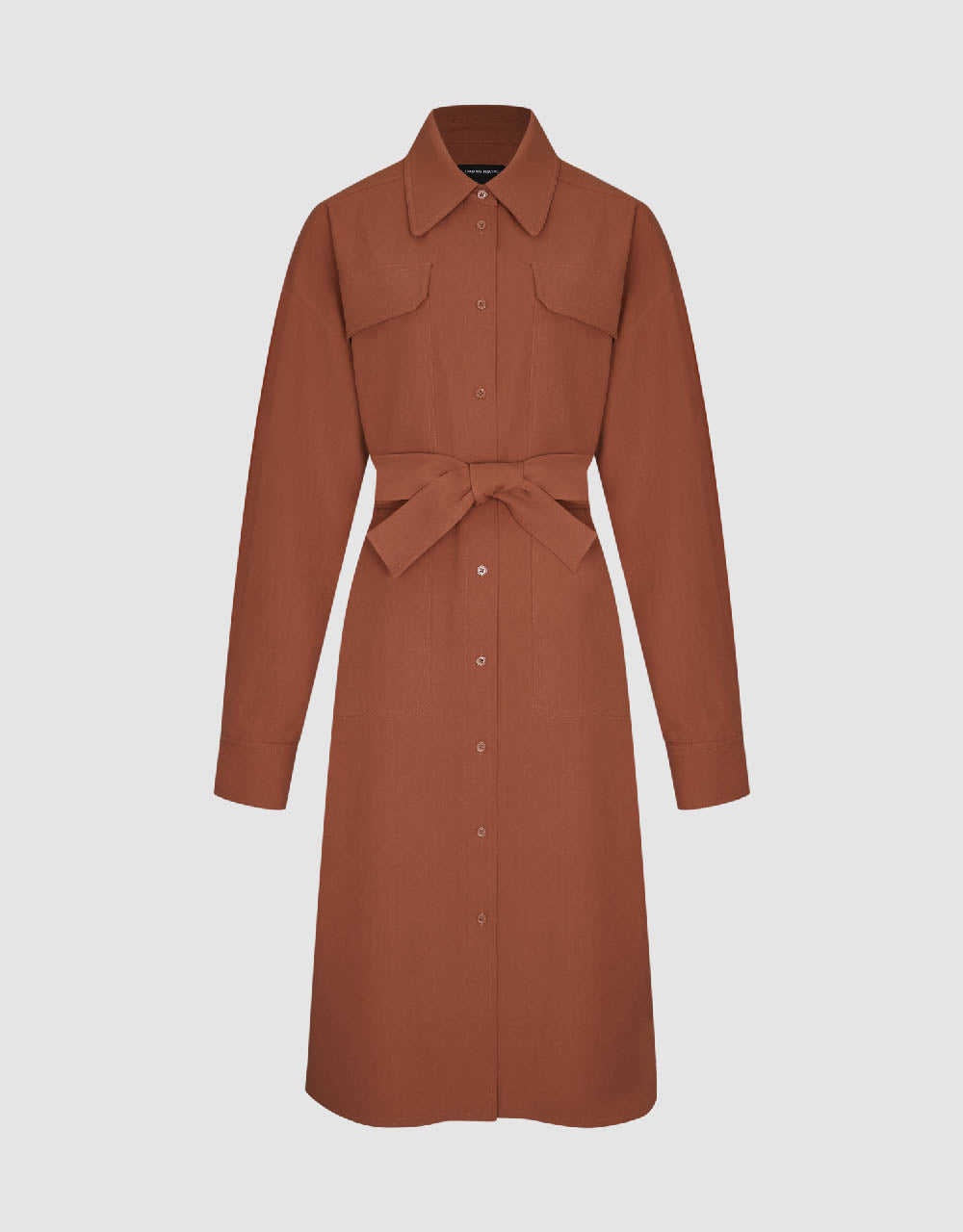 Lapel Straight Shirt Dress With Belt