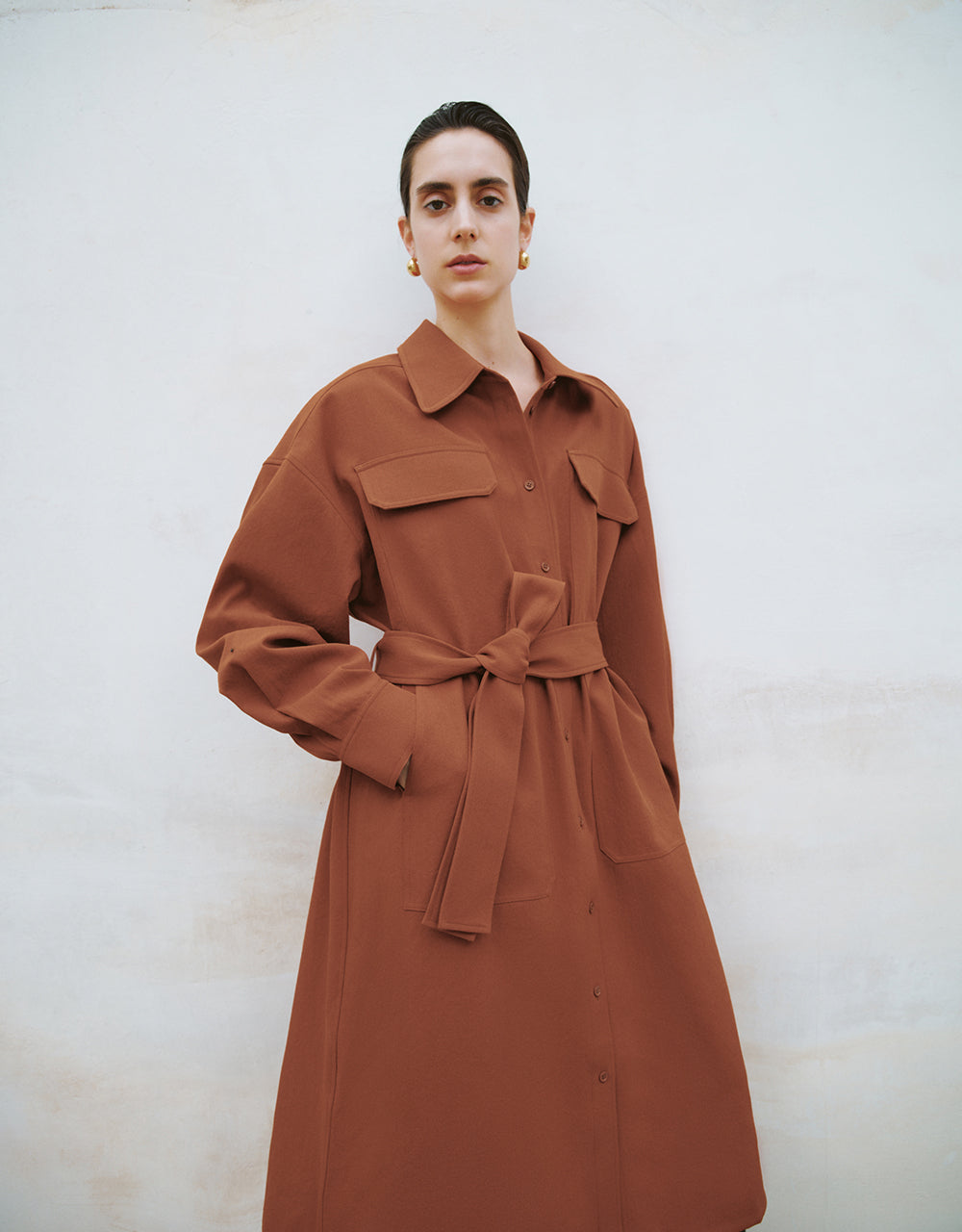 Lapel Straight Shirt Dress With Belt