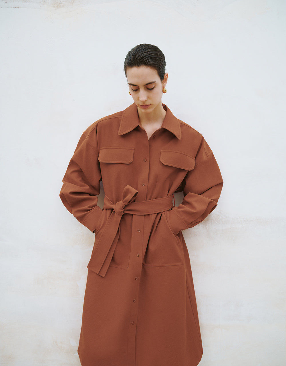 Lapel Straight Shirt Dress With Belt
