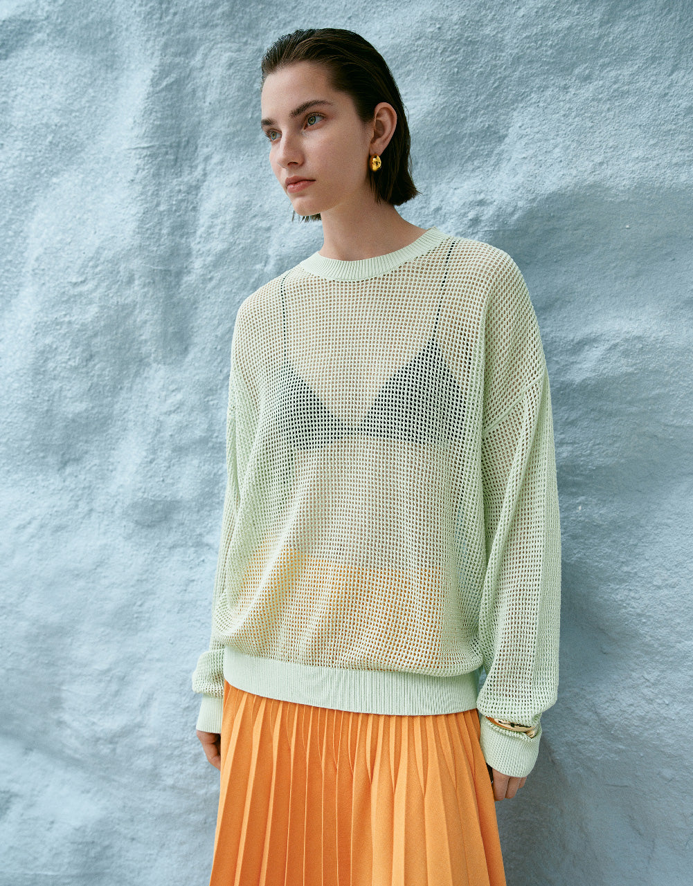 Pointelle Crew Neck Knitted T-Shirt