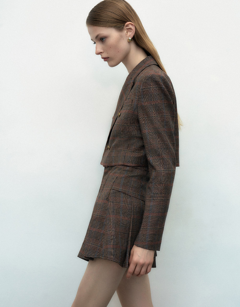 Plaid Cropped Tailored Blazer