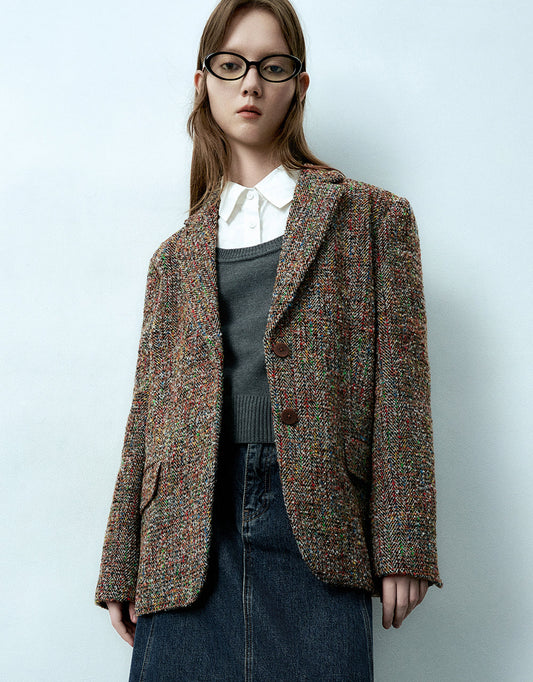 Notch Lapel Tweed Blazer