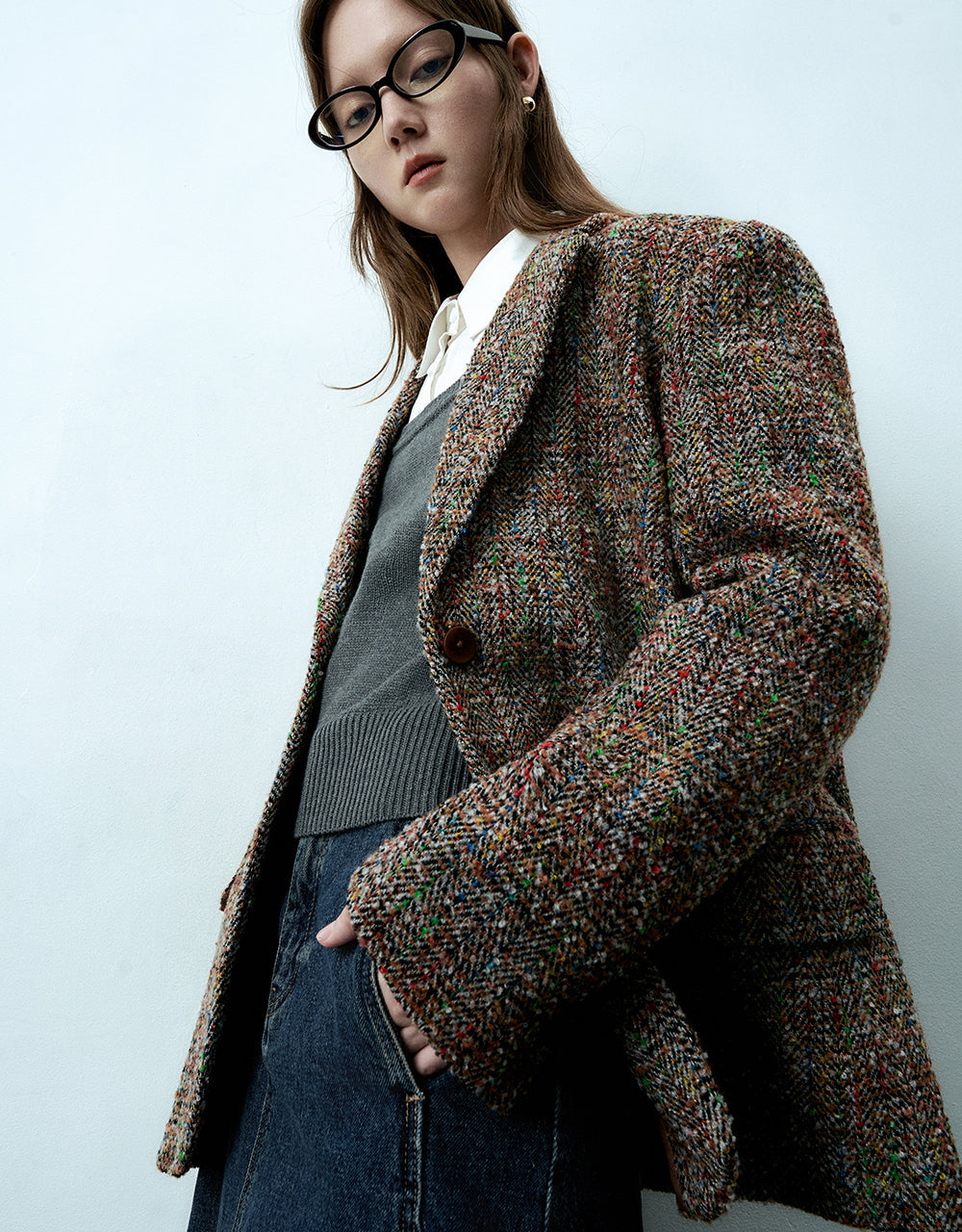 Notch Lapel Tweed Blazer