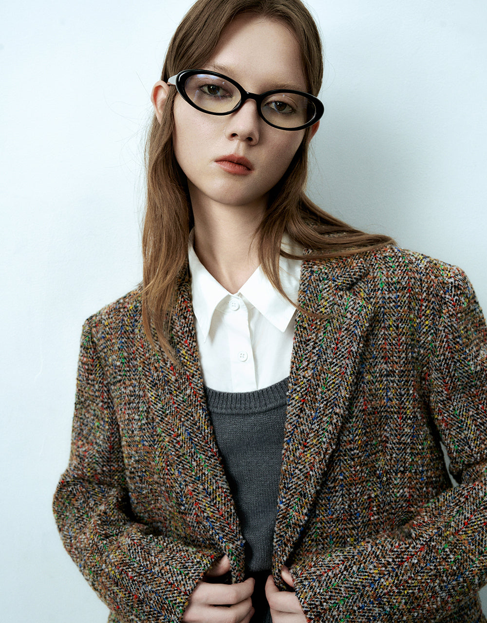 Notch Lapel Tweed Blazer