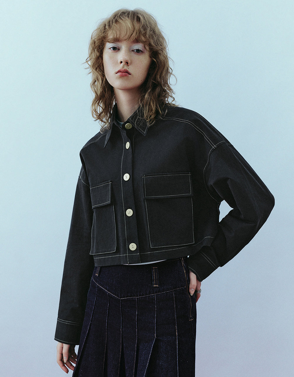 Drop Shoulder Sleeve Button Up A-Line Jacket