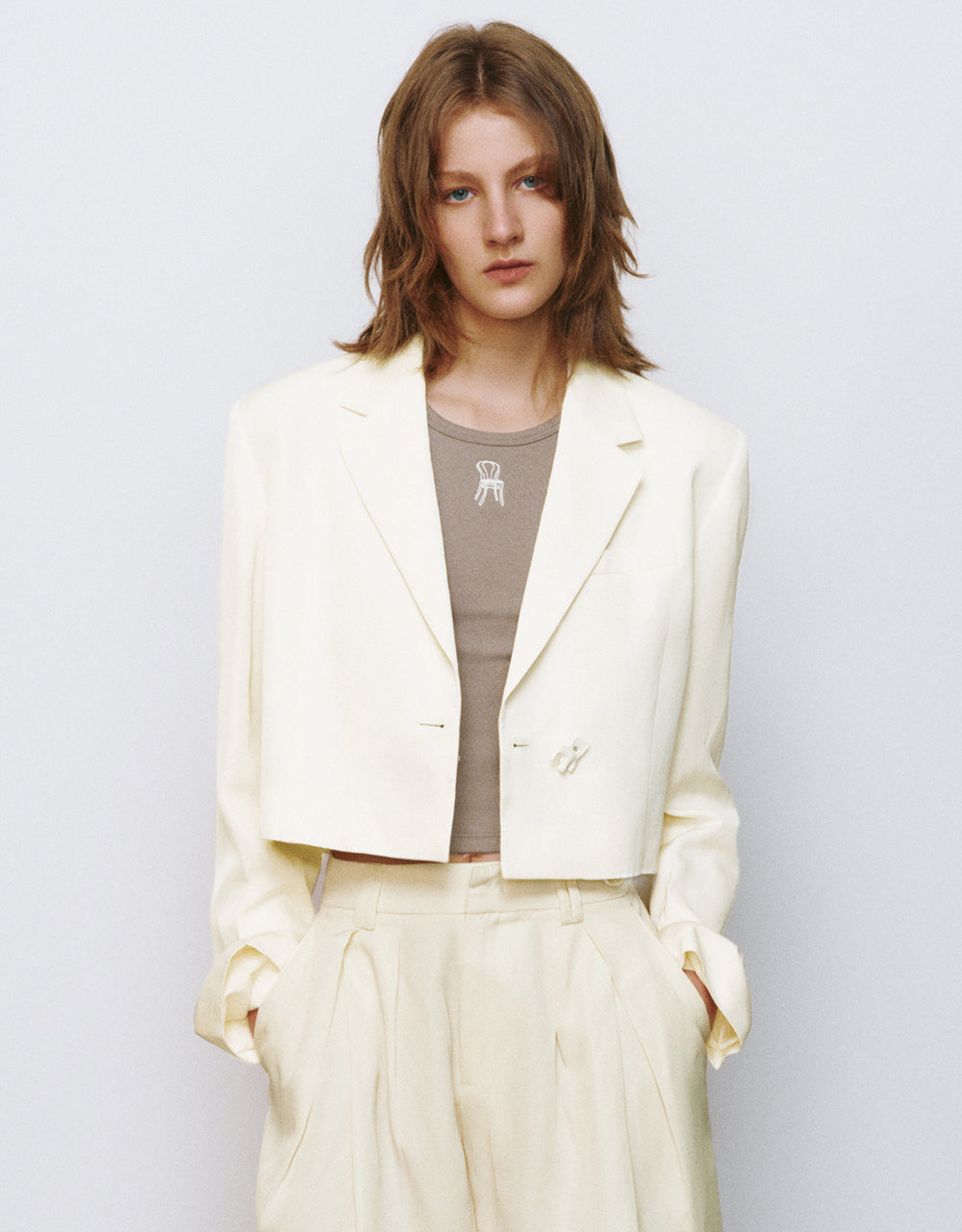 Notch Lapel Cropped Straight Blazer