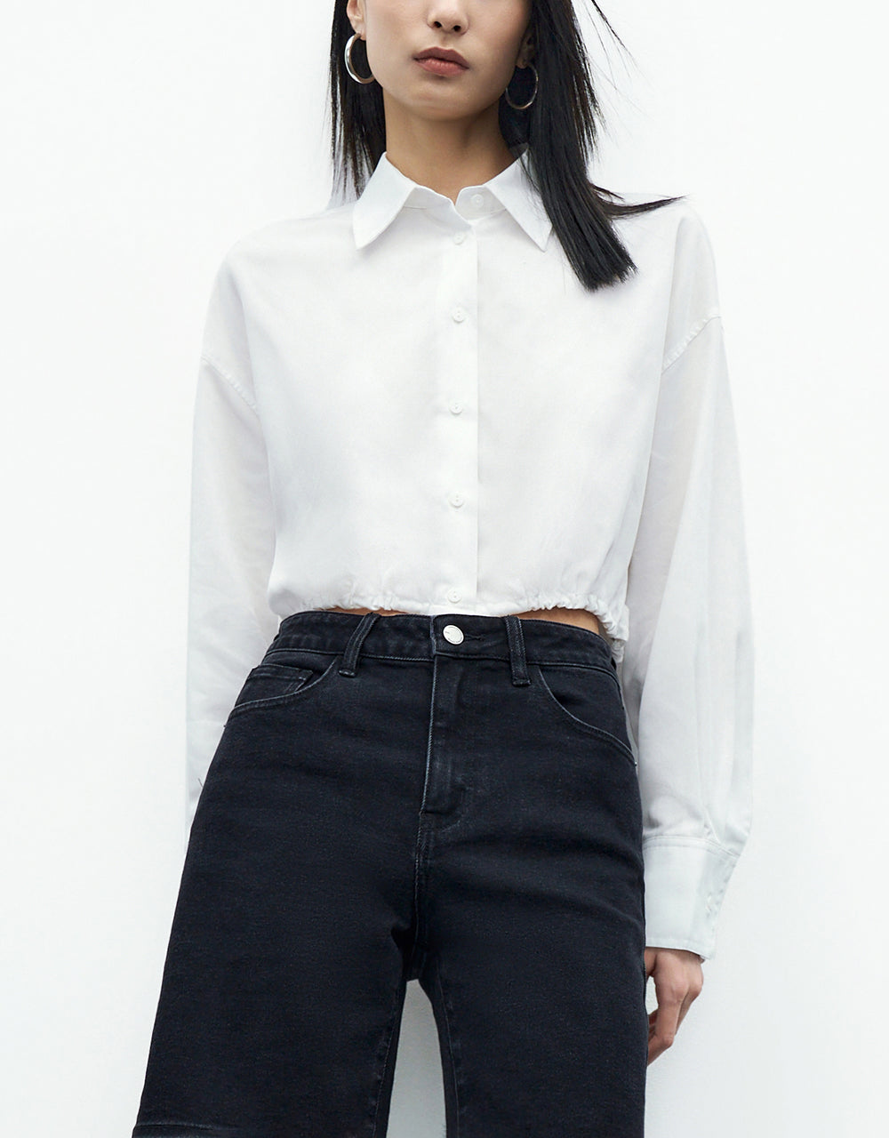 Elastic Hem Cropped Balloon Shirt