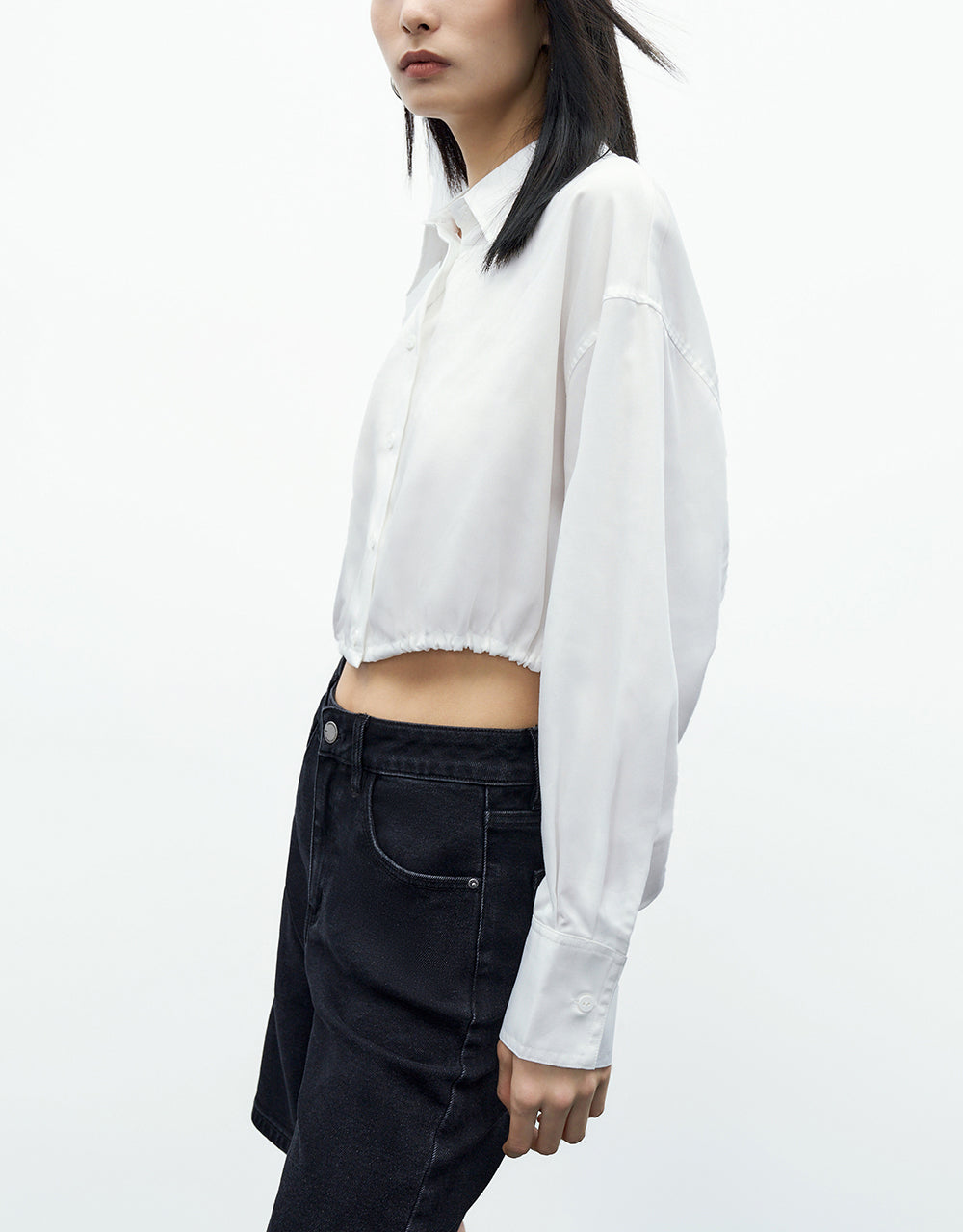 Elastic Hem Cropped Balloon Shirt