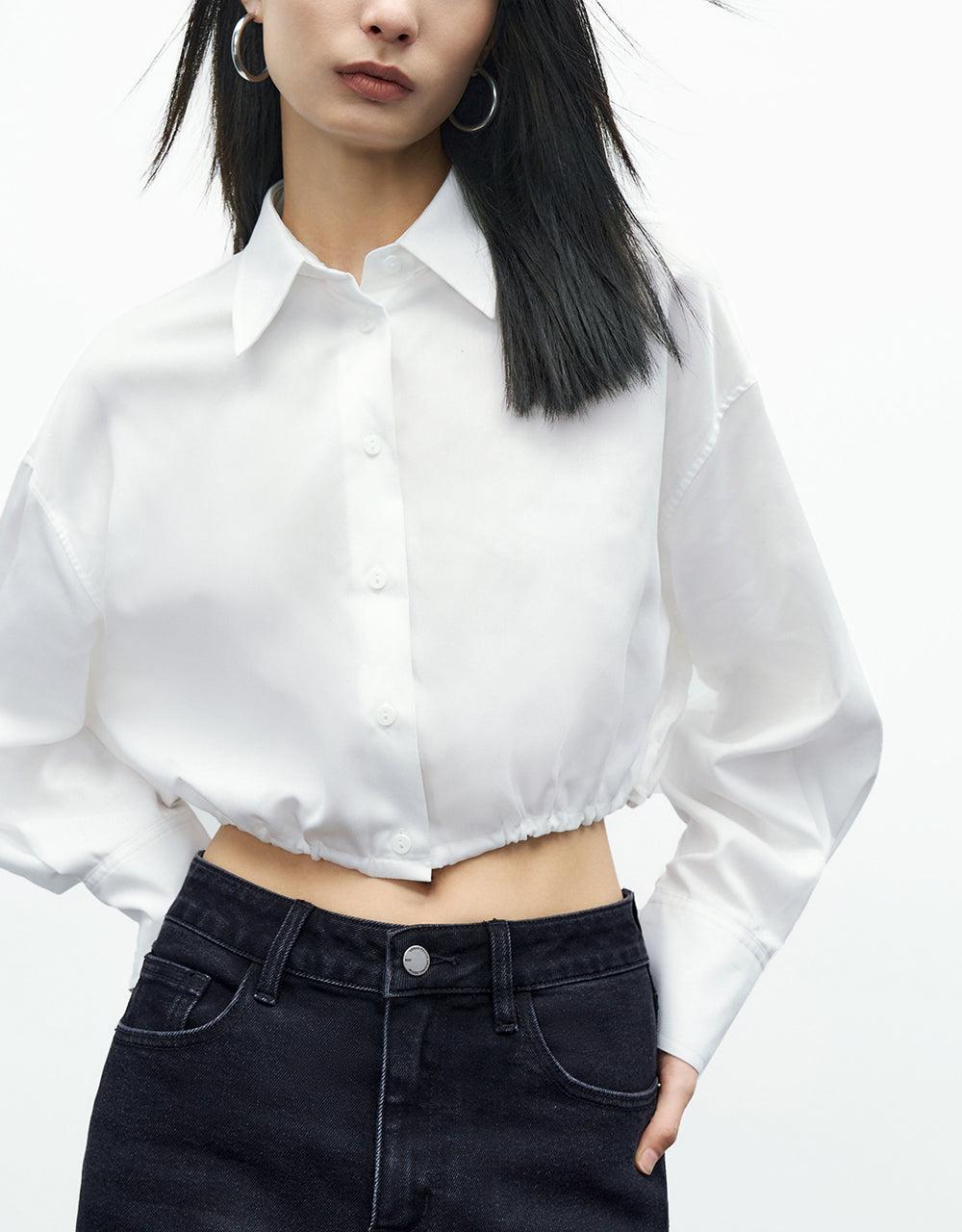 Elastic Hem Cropped Balloon Shirt