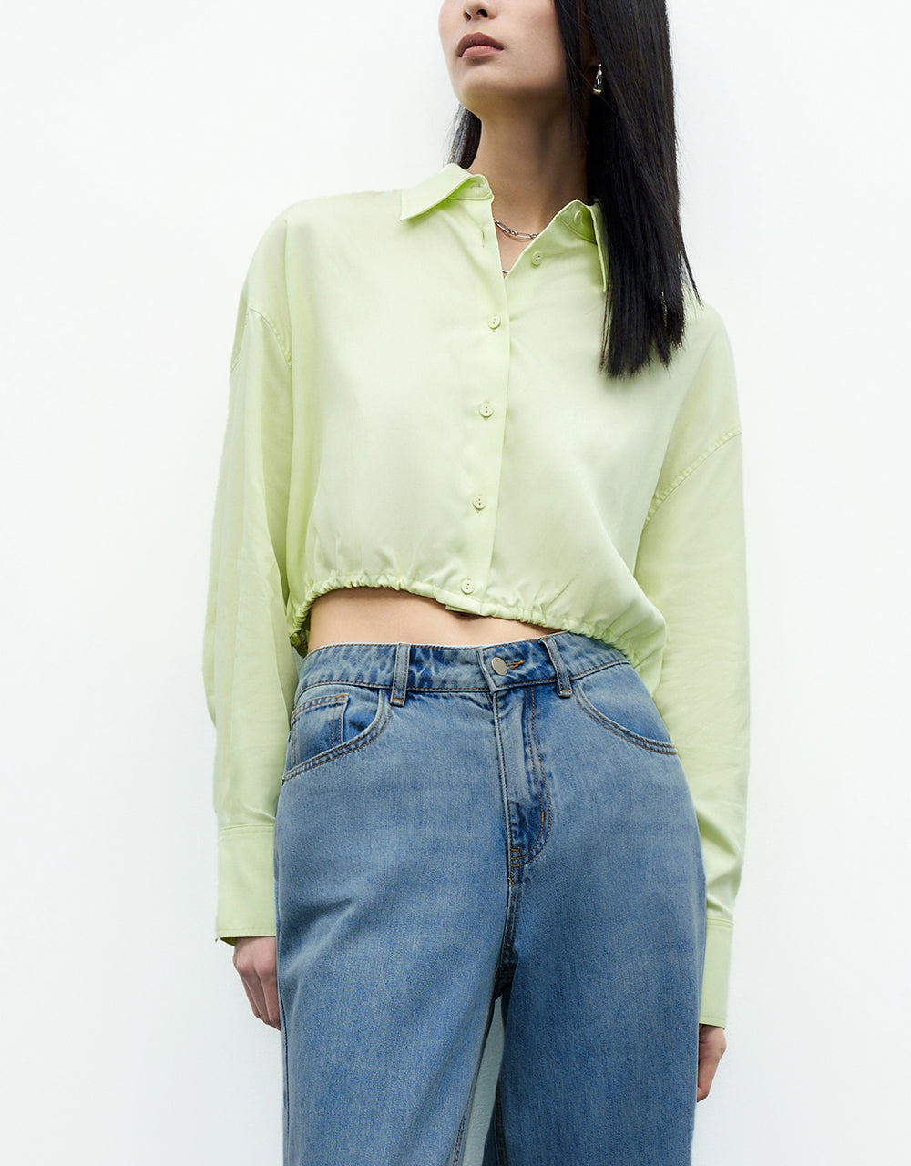 Elastic Hem Cropped Balloon Shirt