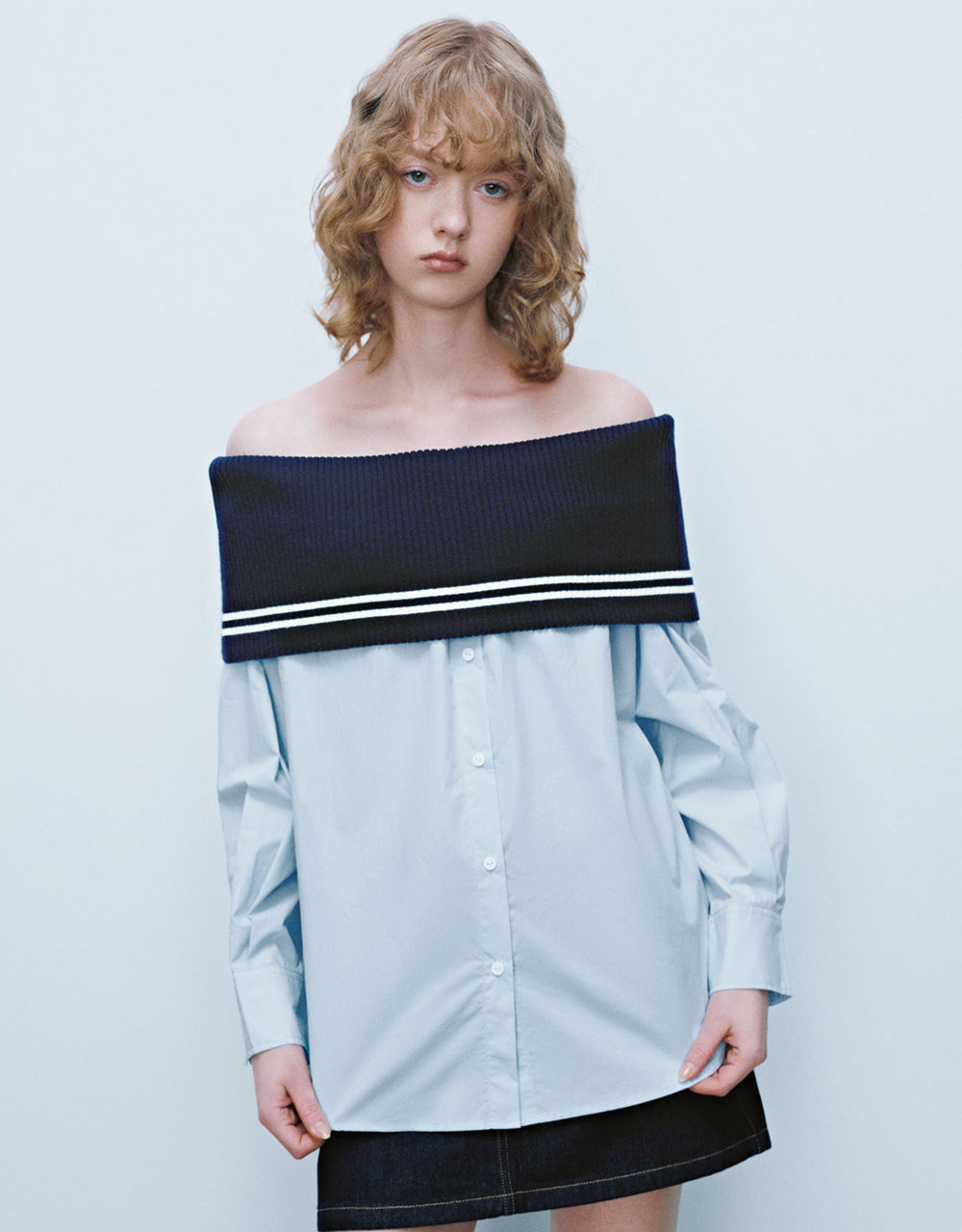 Two-Toned Off-Shoulder Overhead Shirt