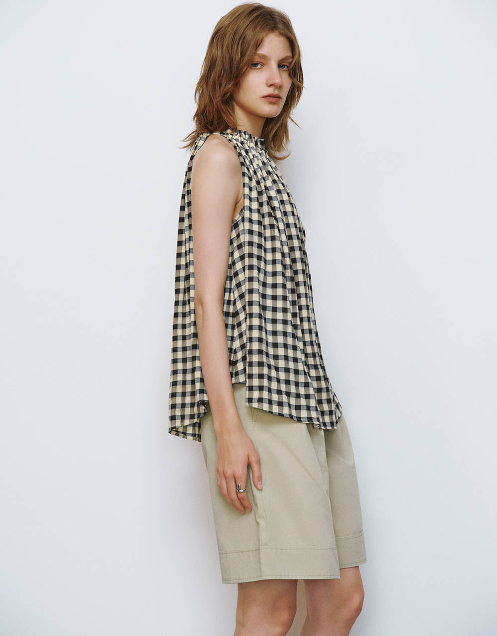 Halter Neck Plaid Sleeveless Blouse