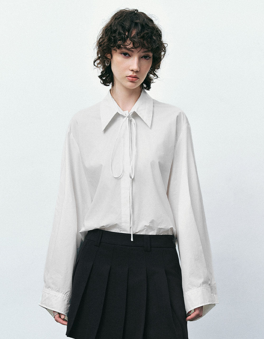 Tie Front Straight Lapel Shirt