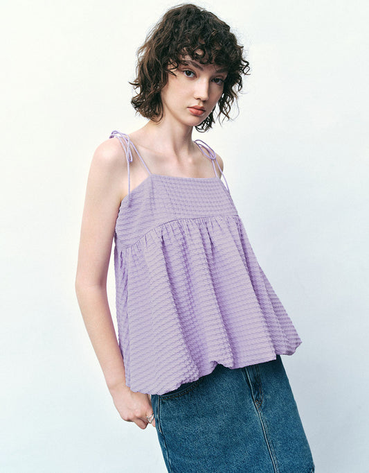 Square-cut Collar Bubble Hem Cami Top