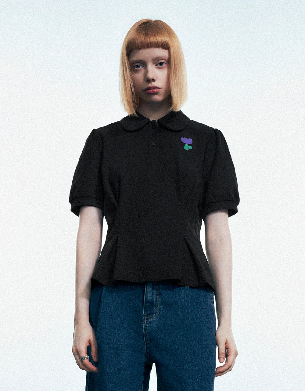 Flower Embossed Polo T-Shirt