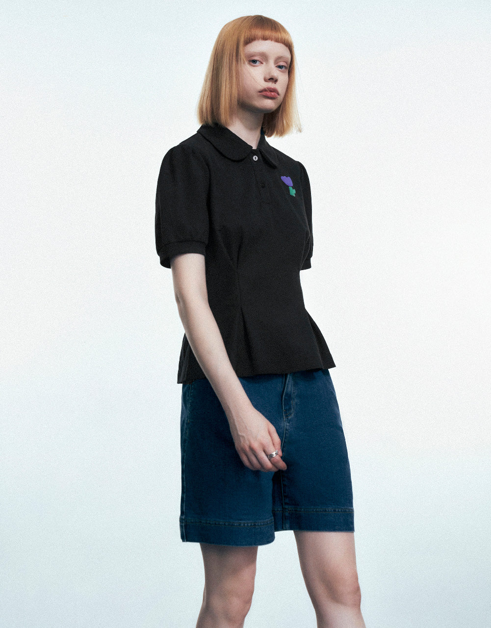 Flower Embossed Polo T-Shirt