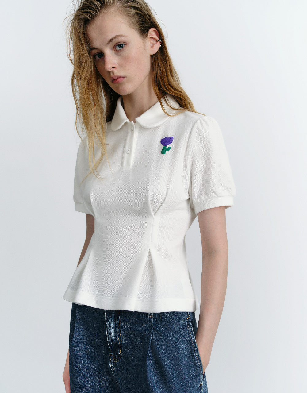 Flower Embossed Polo T-Shirt