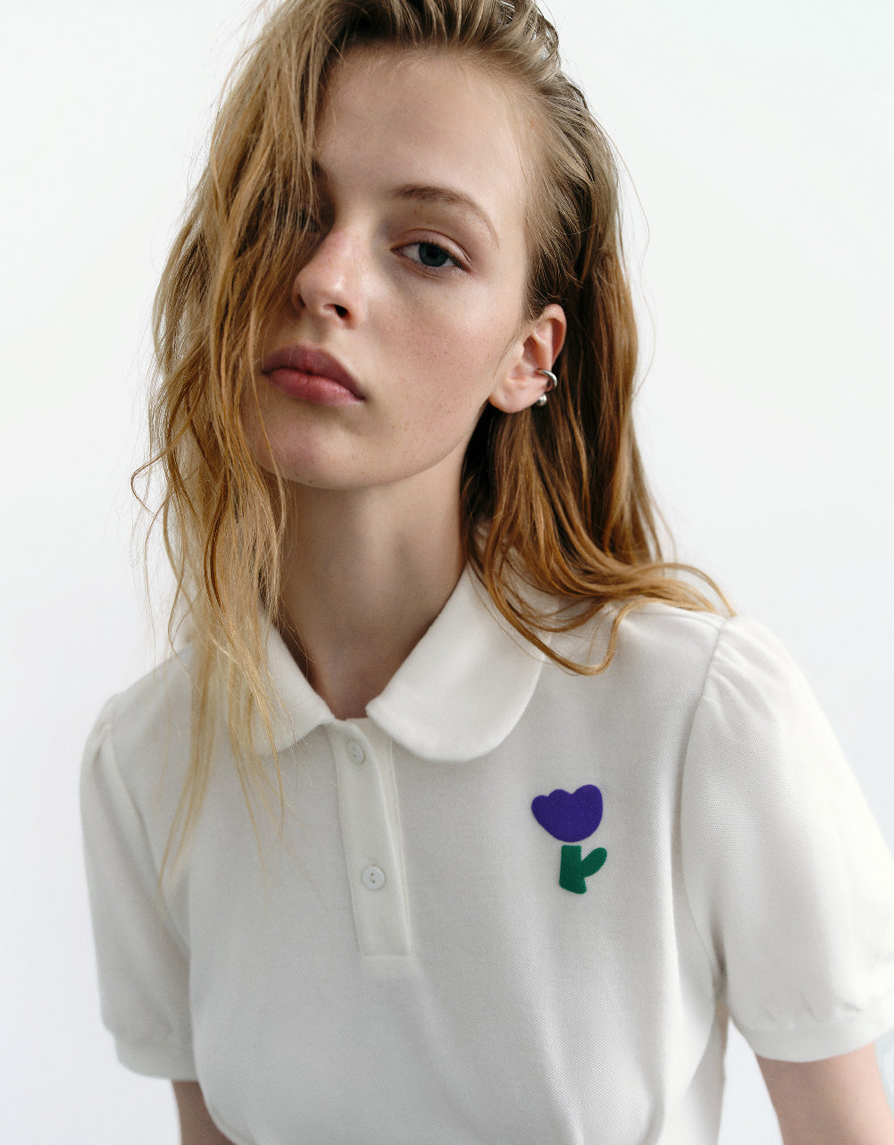 Flower Embossed Polo T-Shirt