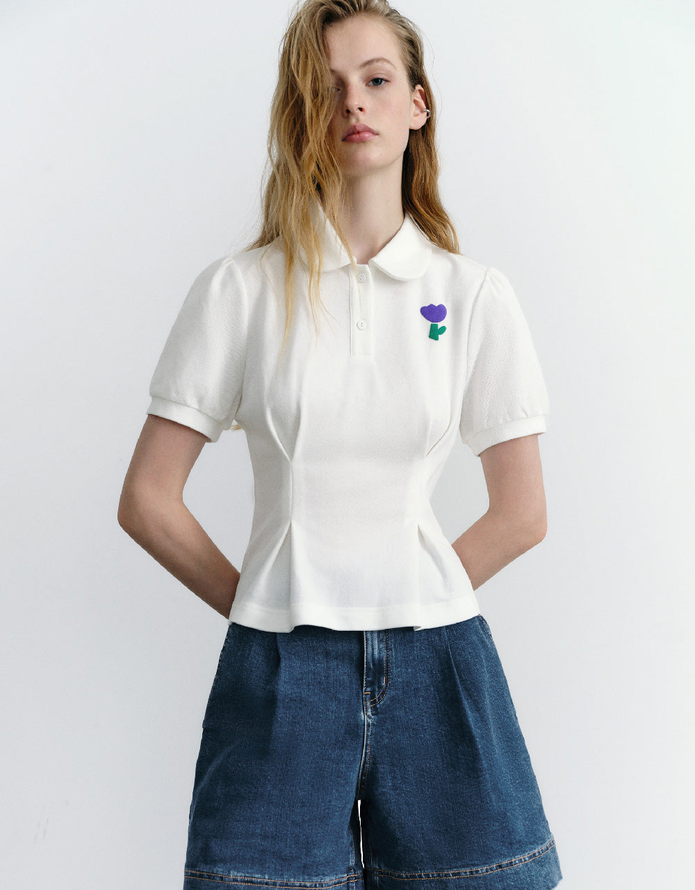 Flower Embossed Polo T-Shirt