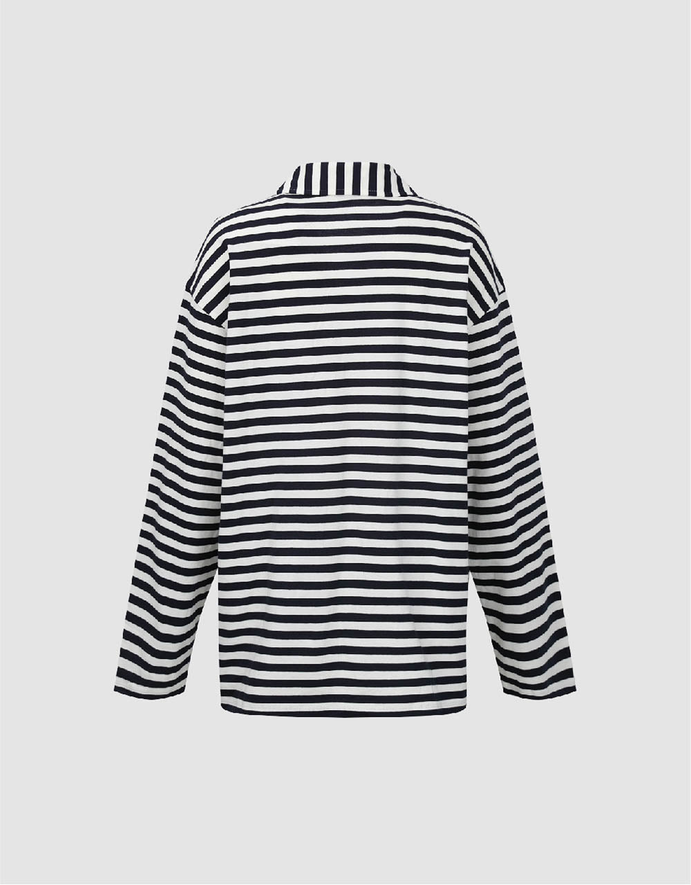 Striped Lapel Loose T-Shirt