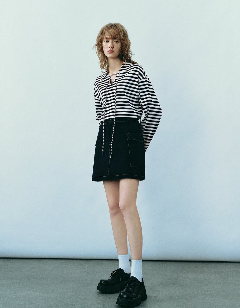 Striped Lapel Loose T-Shirt