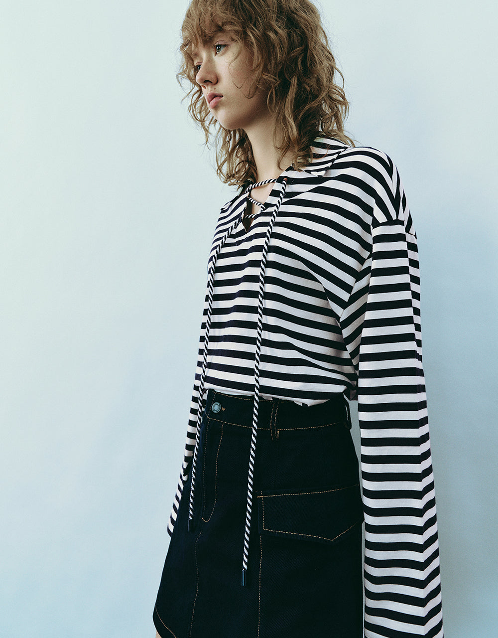 Striped Lapel Loose T-Shirt