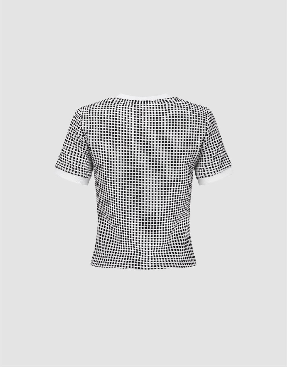 Checkered Crew Neck Knitted T-Shirt