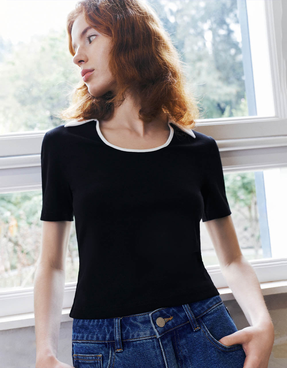 Lapel Skinny Knitted T-Shirt