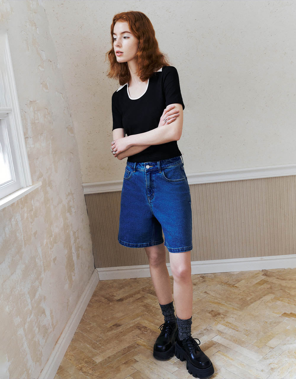 Lapel Skinny Knitted T-Shirt