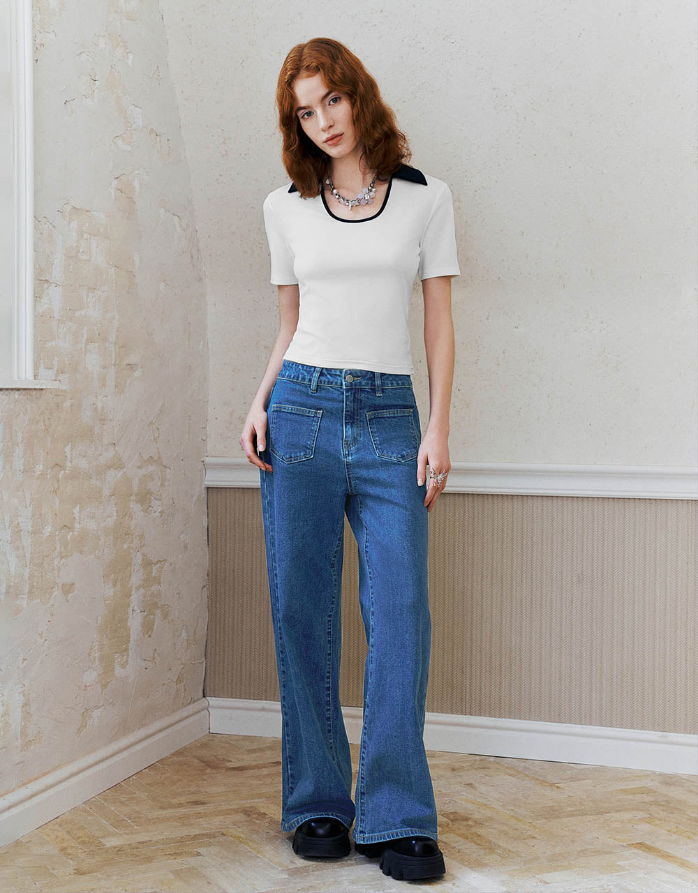 Lapel Skinny Knitted T-Shirt