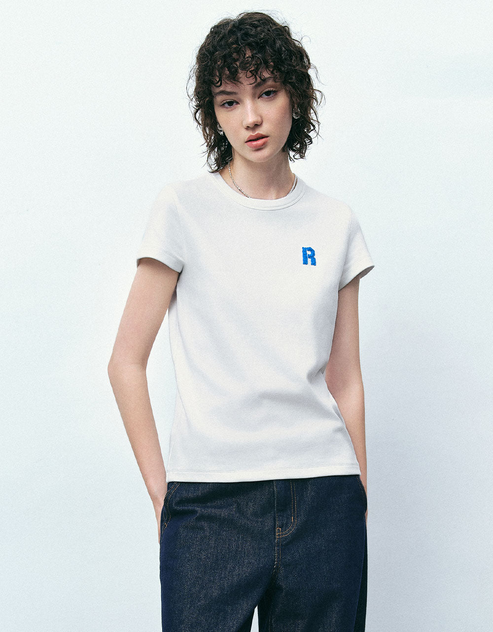 Letter Embossed Crew Neck T-Shirt