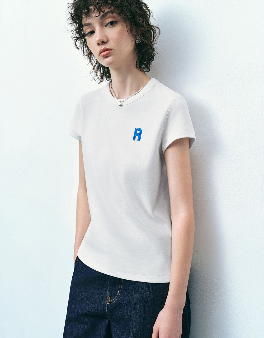 Letter Embossed Crew Neck T-Shirt