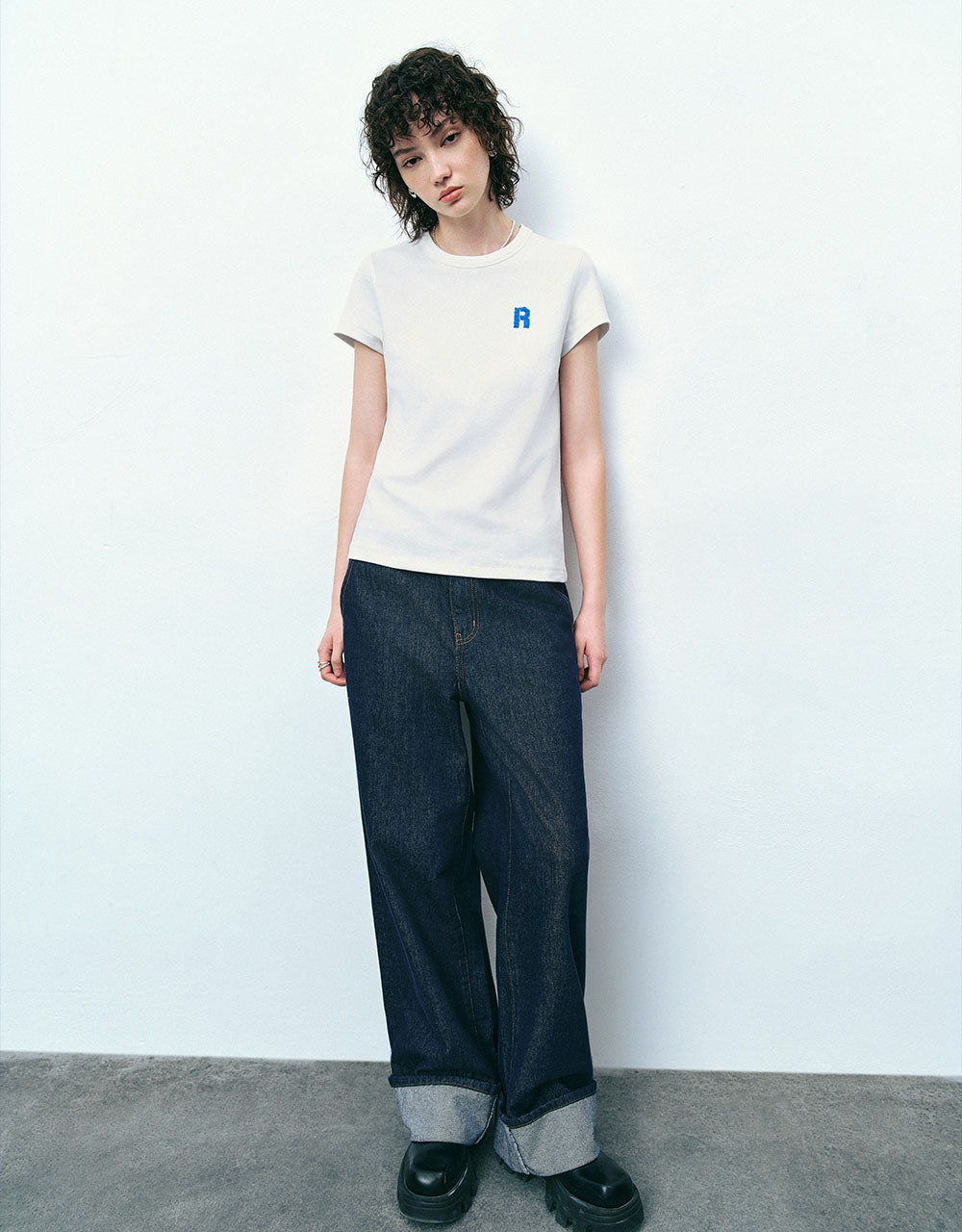 Letter Embossed Crew Neck T-Shirt