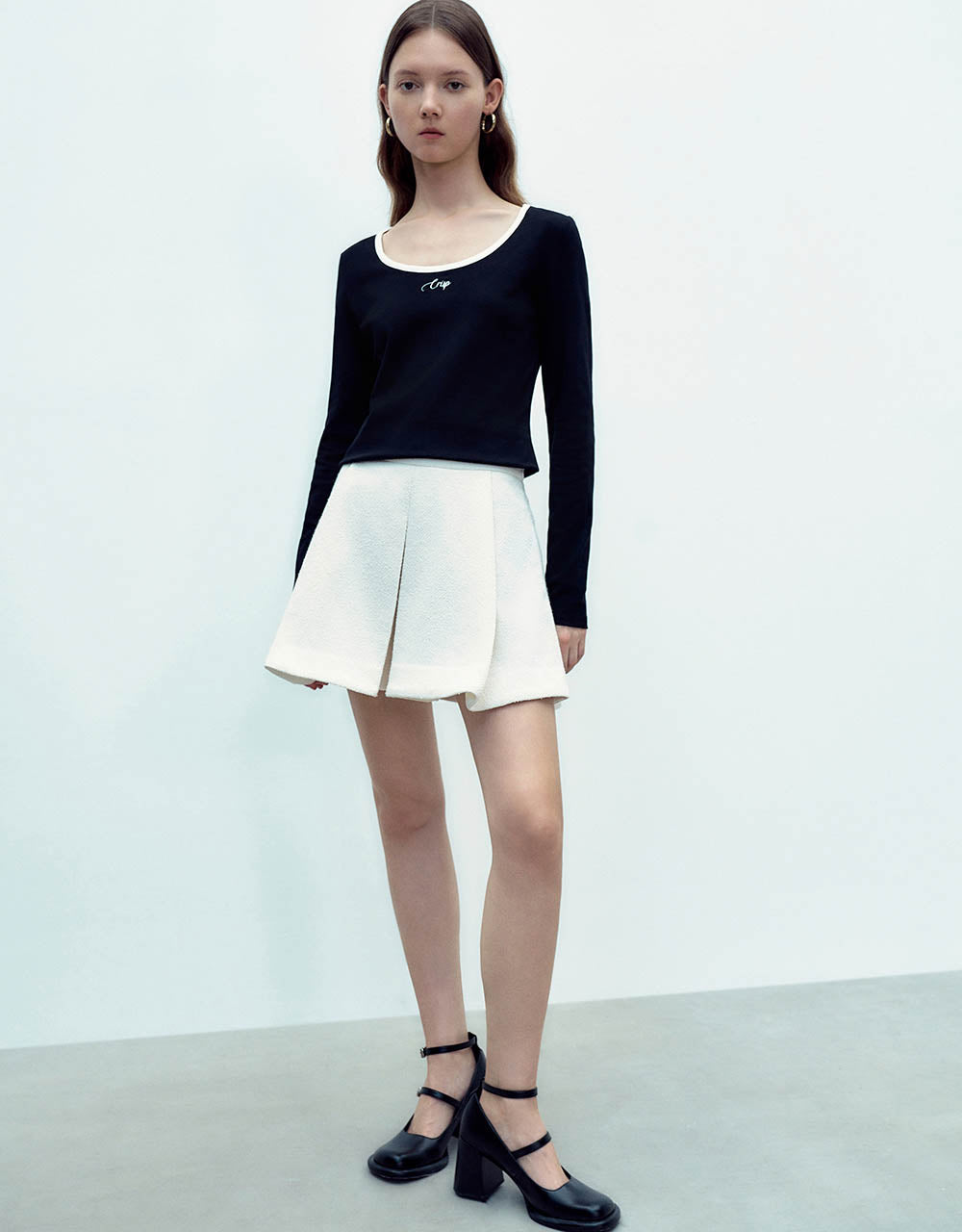 Pleated Mini Knitted A-Line Skirt